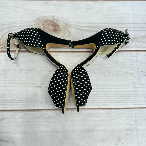 Lola Black & White Polka Dot Heels Peep Toe Ankle Strap ModCloth by Chelsea Crew - Picture 4 of 14